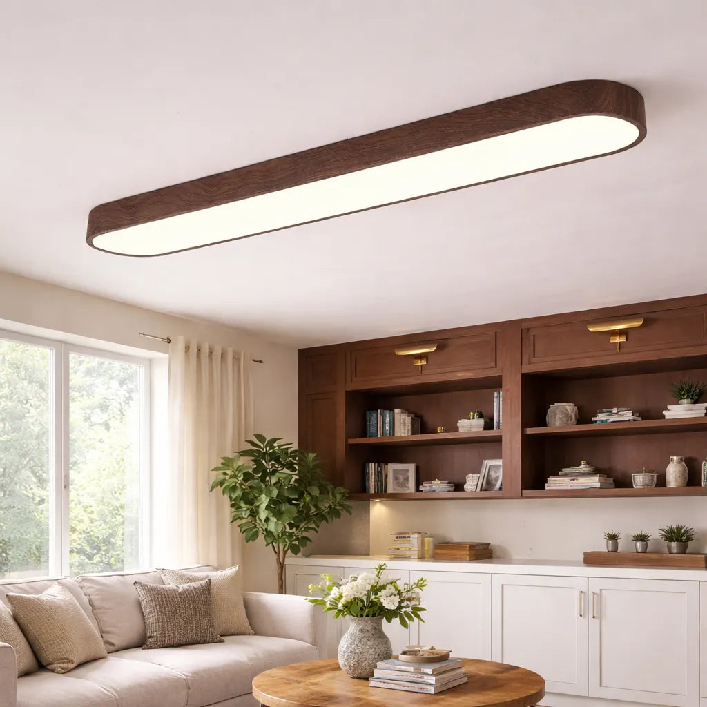 Oval LED Ceiling Light with Natural Wood Frame