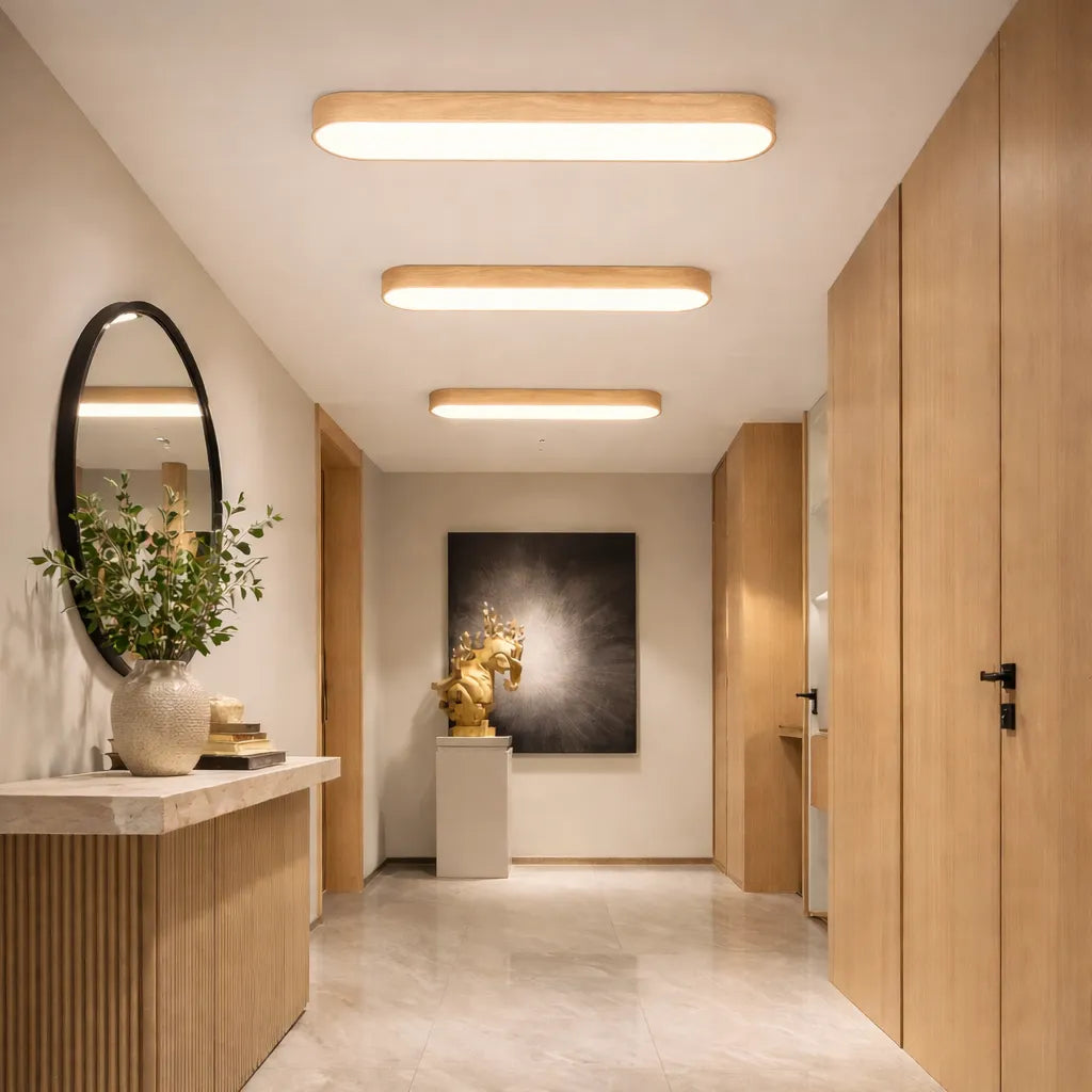 Oval LED Ceiling Light with Natural Wood Frame