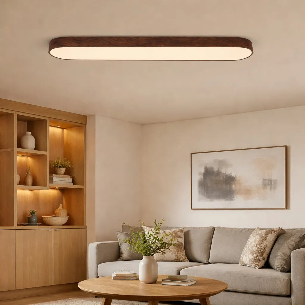 Oval LED Ceiling Light with Natural Wood Frame