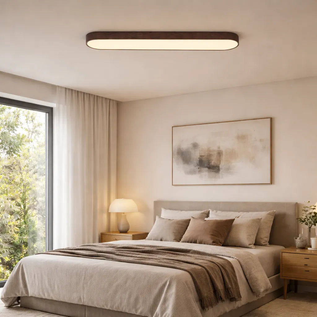 Oval LED Ceiling Light with Natural Wood Frame