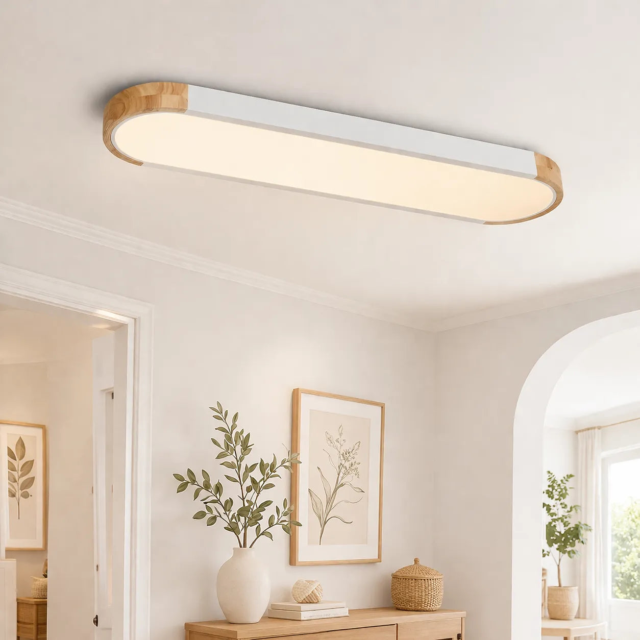 Arden Oval LED Flush Mount Ceiling Light with Wood Frame