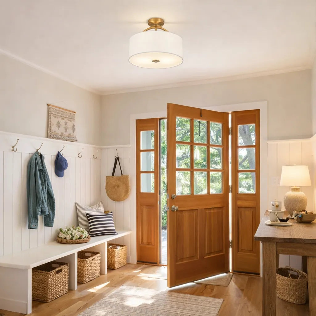 Lunera Linen Drum Semi Flush Mount Ceiling Light