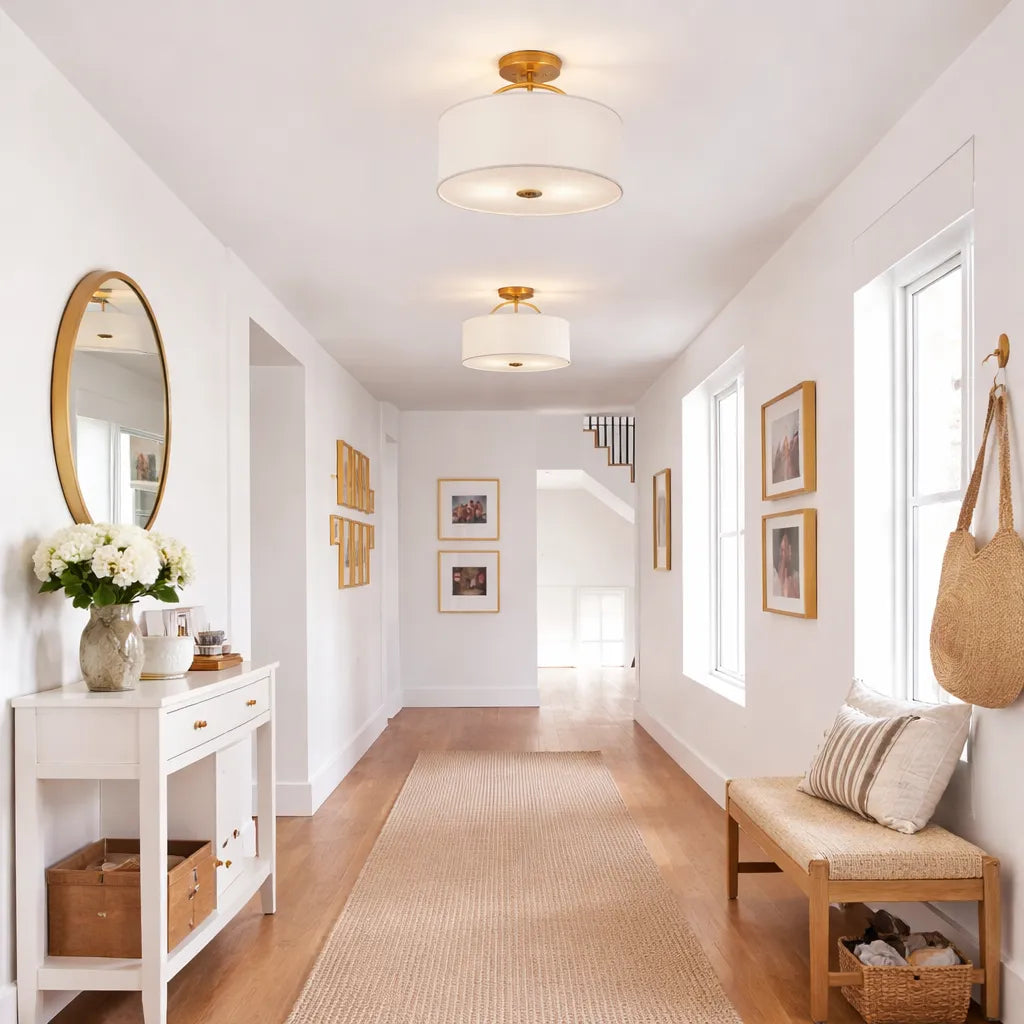 Lunera Linen Drum Semi Flush Mount Ceiling Light