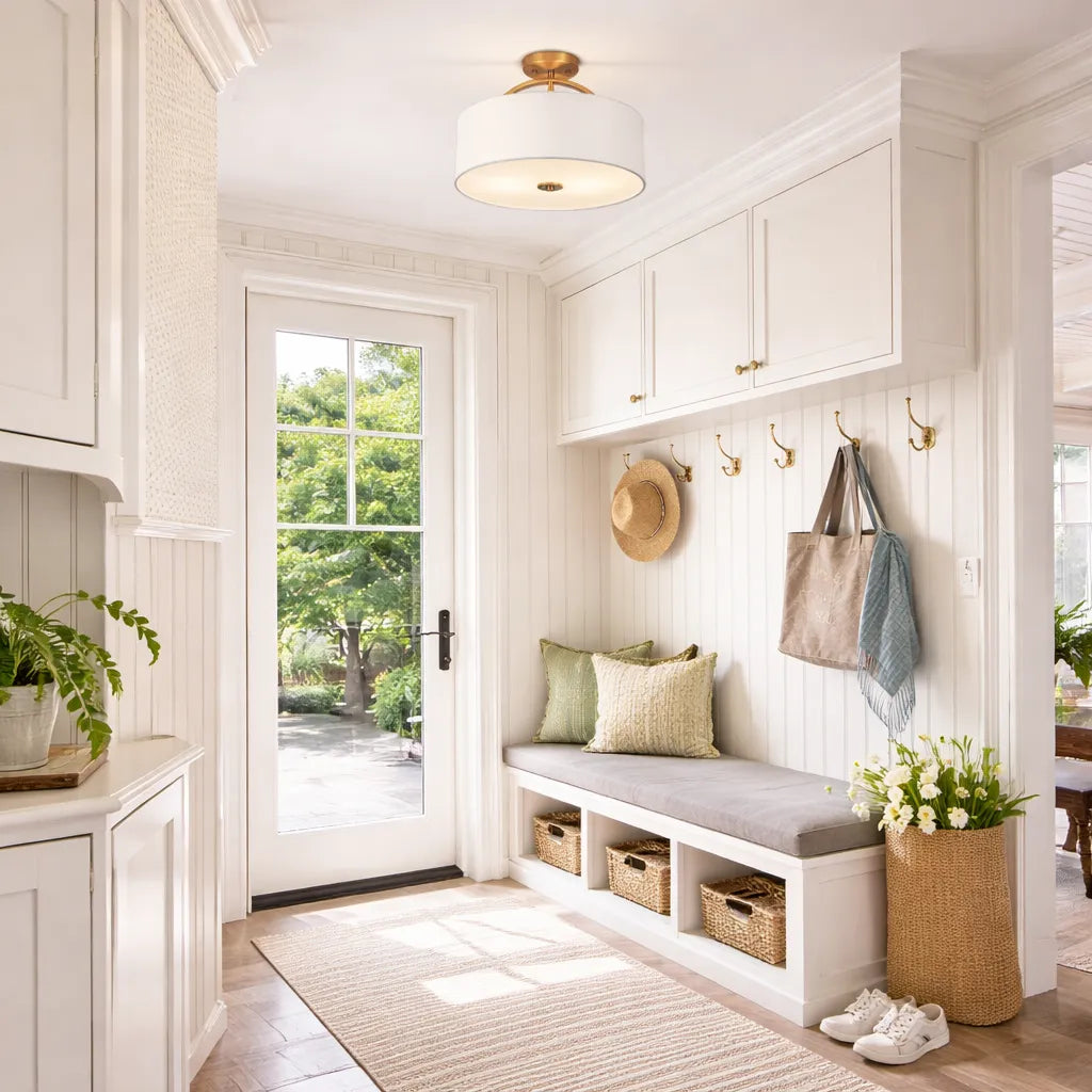 Lunera Linen Drum Semi Flush Mount Ceiling Light