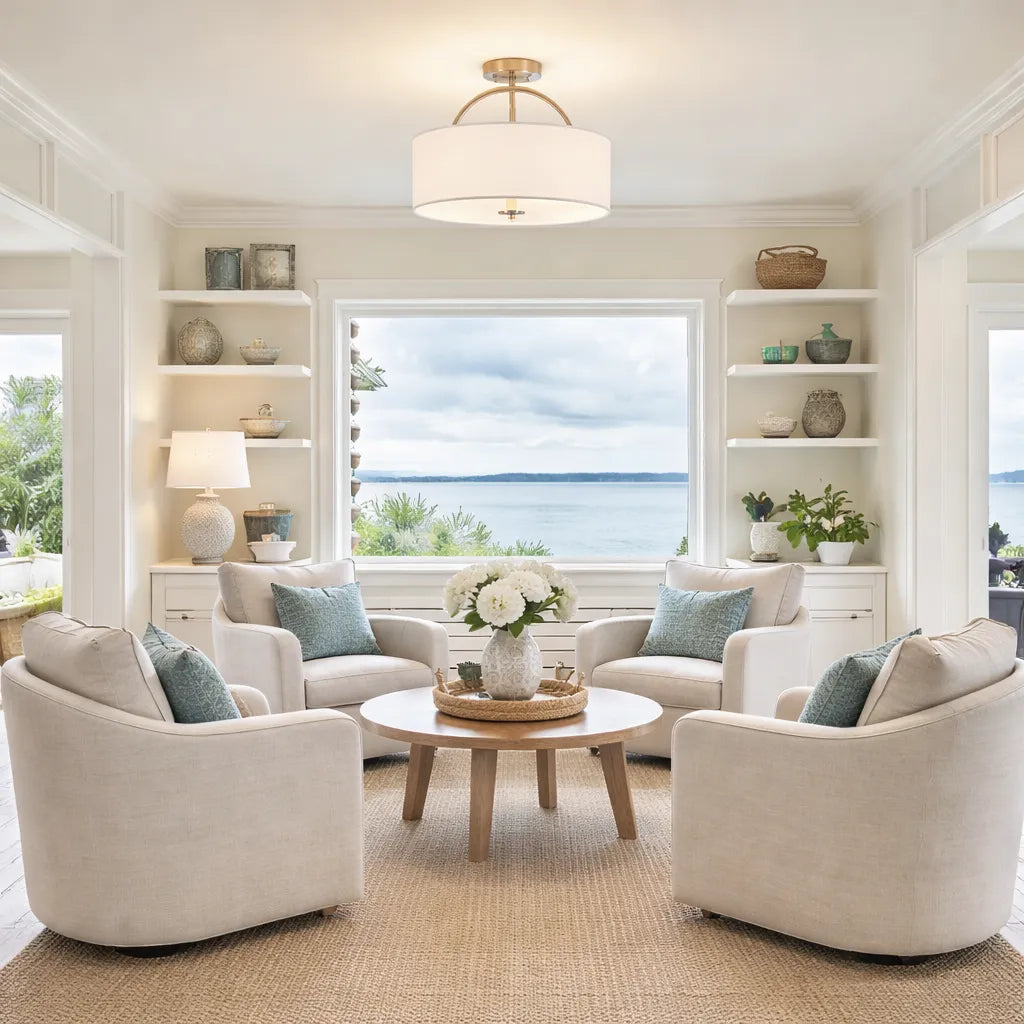 Lunera Linen Drum Semi Flush Mount Ceiling Light