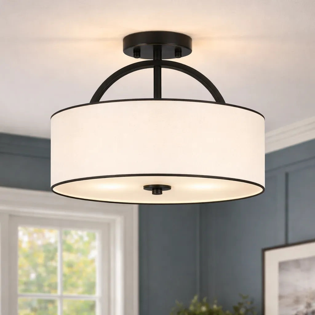 Lunera Linen Drum Semi Flush Mount Ceiling Light