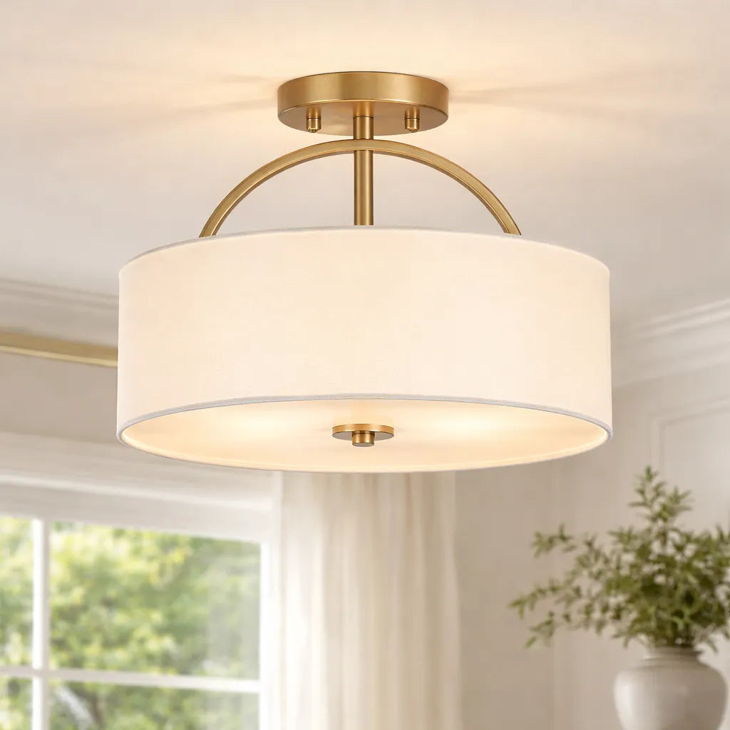 Lunera Linen Drum Semi Flush Mount Ceiling Light