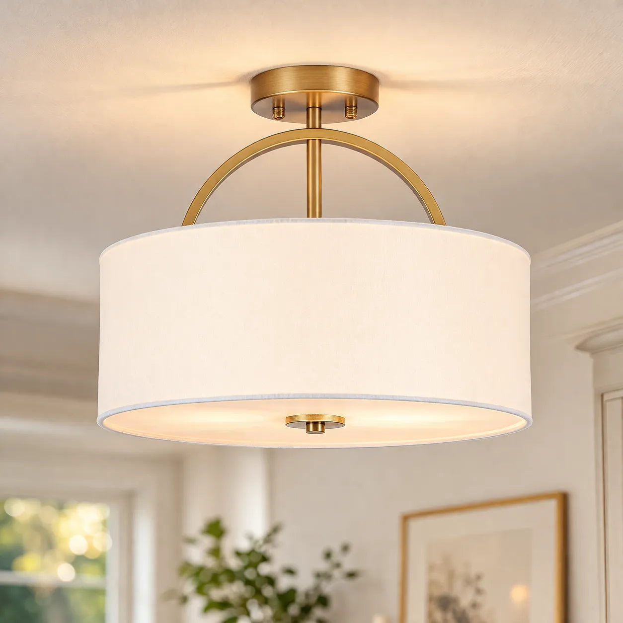 Lunera Linen Drum Semi Flush Mount Ceiling Light