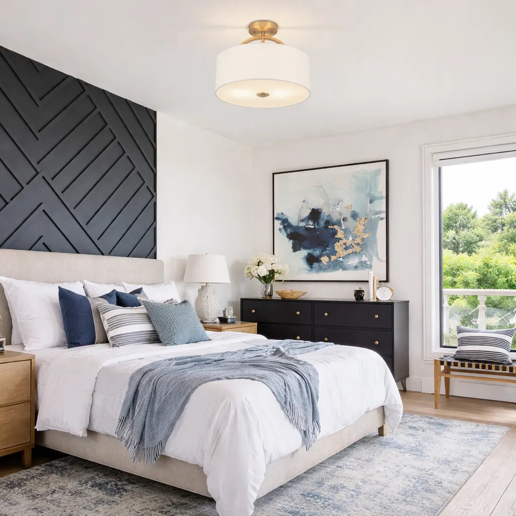 Lunera Linen Drum Semi Flush Mount Ceiling Light