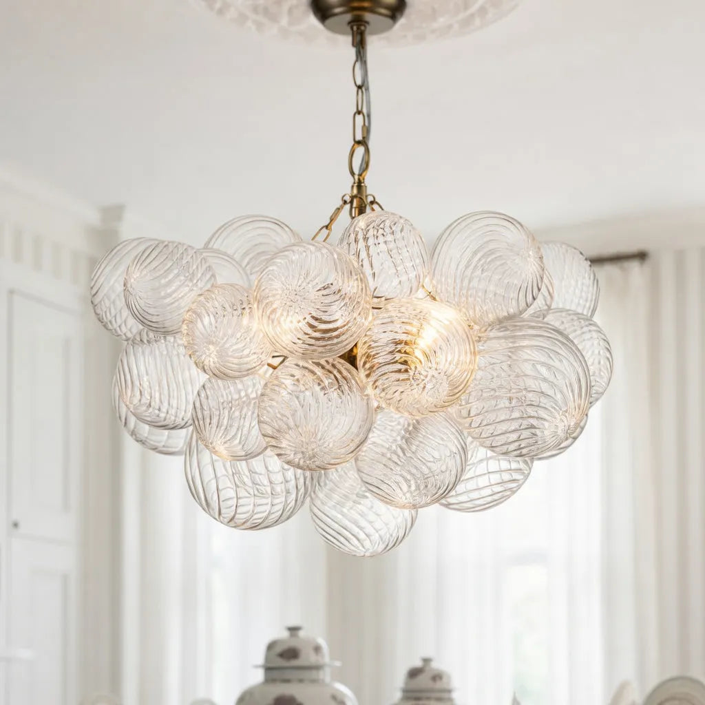 Ribbed Glass Bubble Chandelier Light