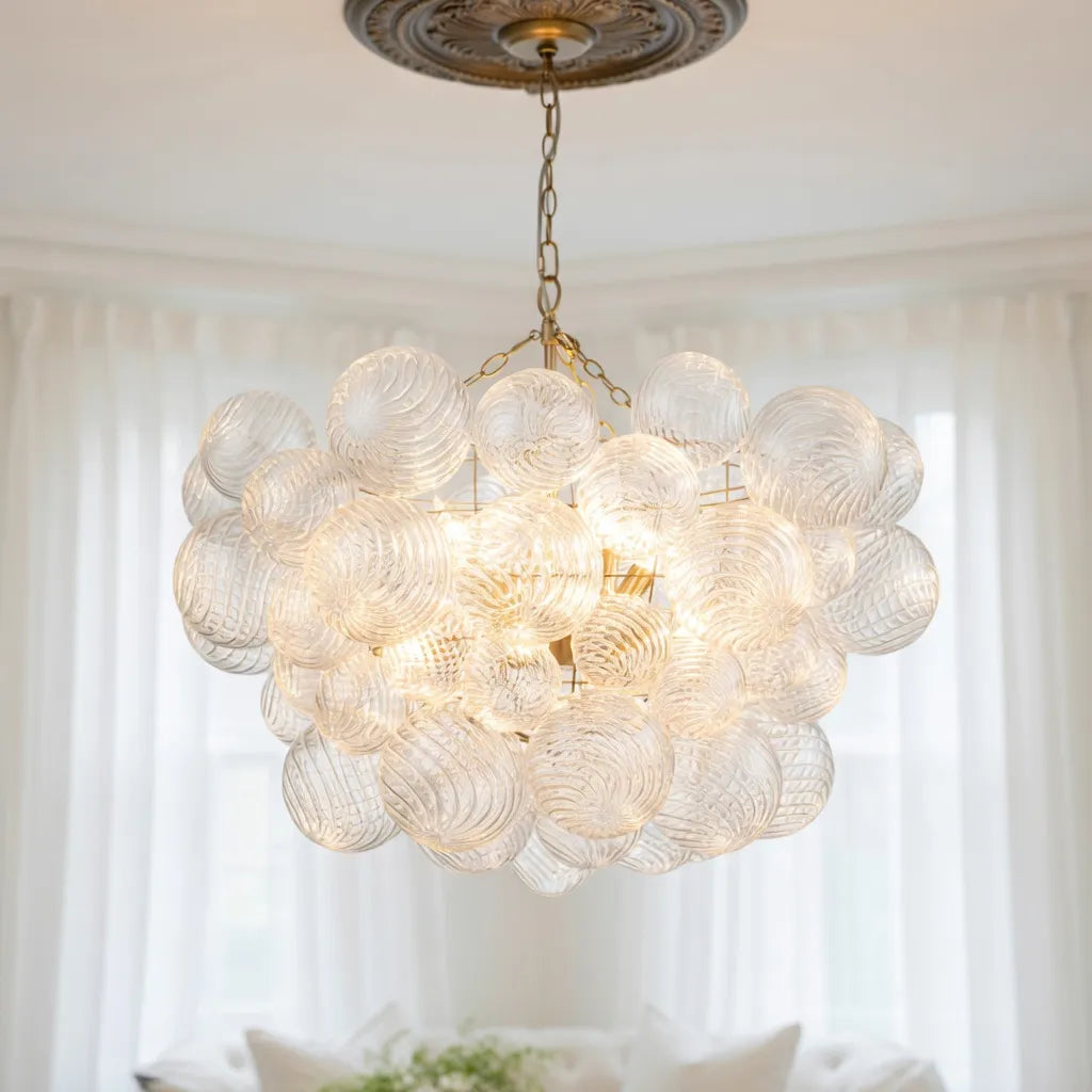 Ribbed Glass Bubble Chandelier Light