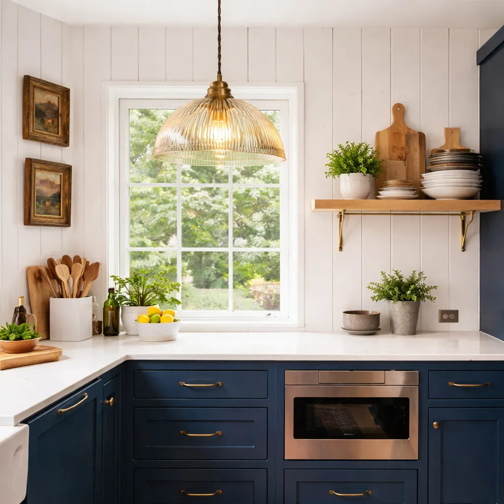 Rivelle Ribbed Glass Dome Pendant Light