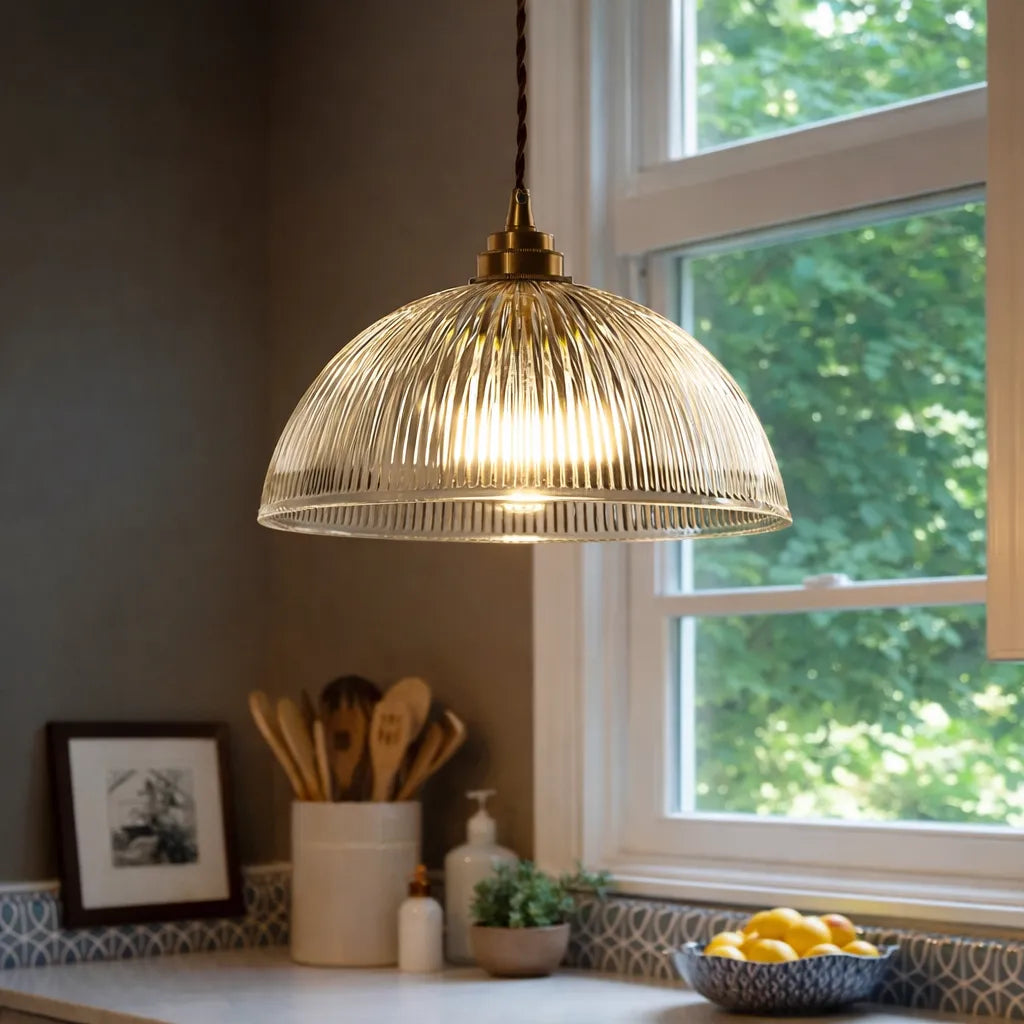 Rivelle Ribbed Glass Dome Pendant Light