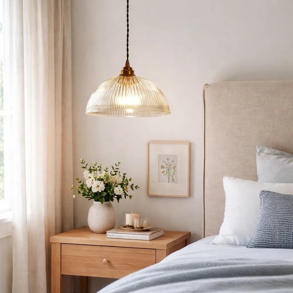 Rivelle Ribbed Glass Dome Pendant Light