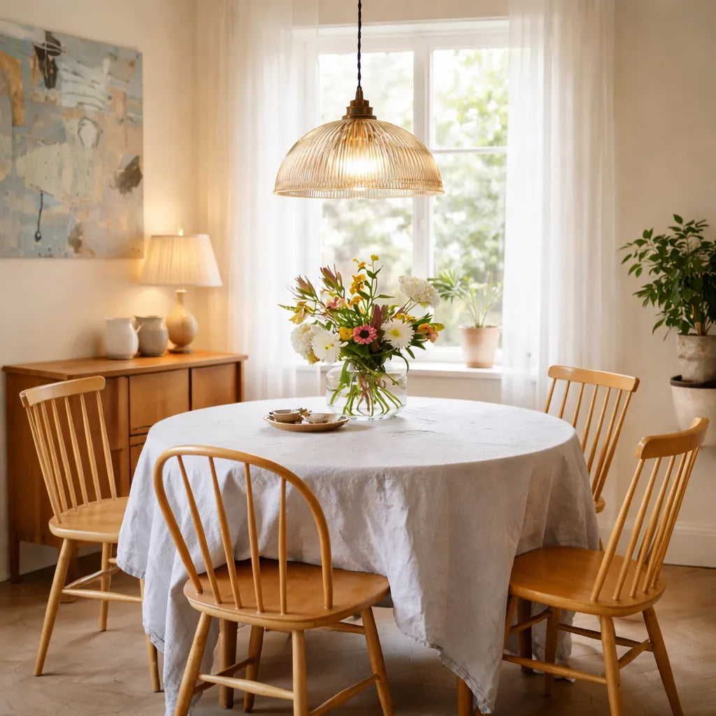 Rivelle Ribbed Glass Dome Pendant Light