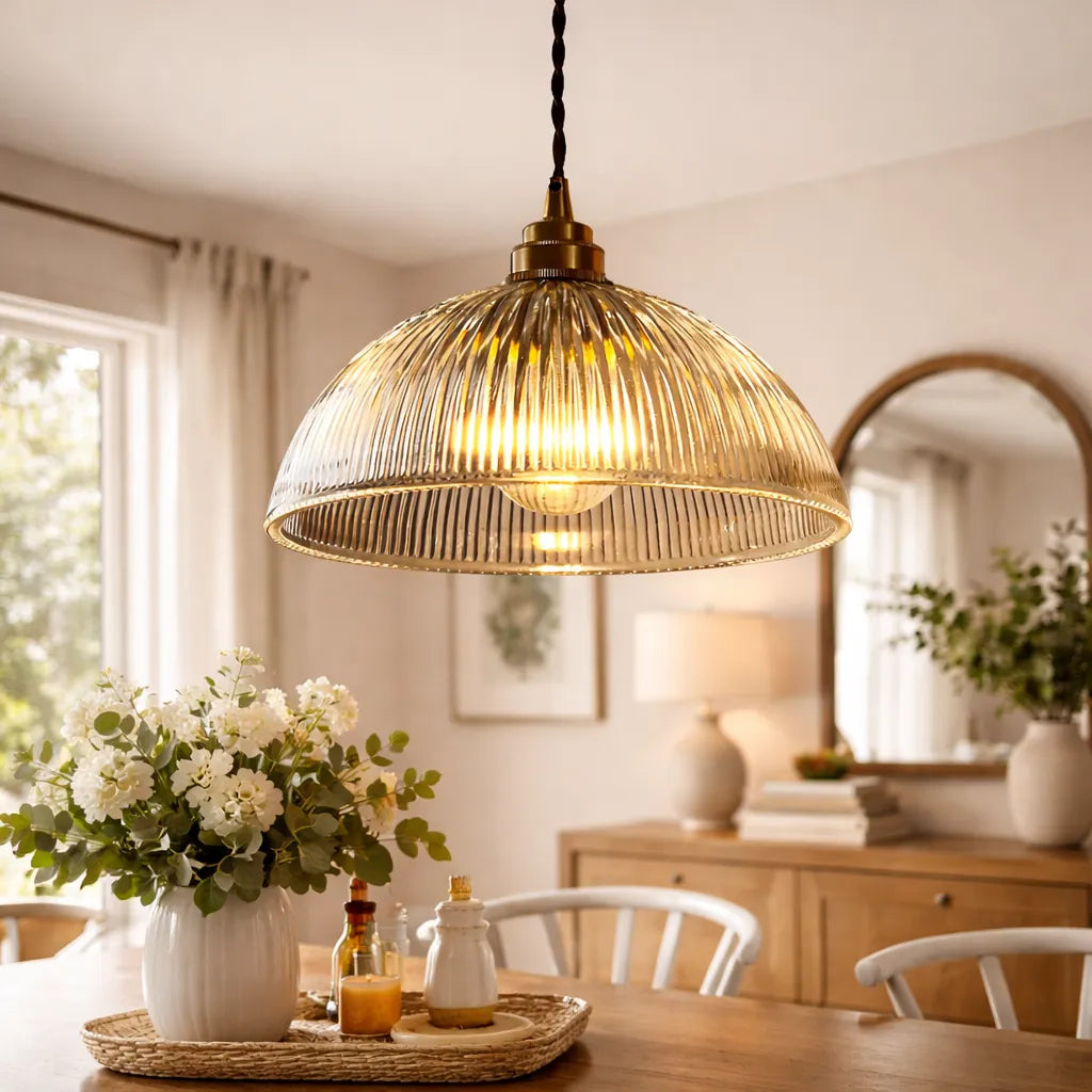 Rivelle Ribbed Glass Dome Pendant Light