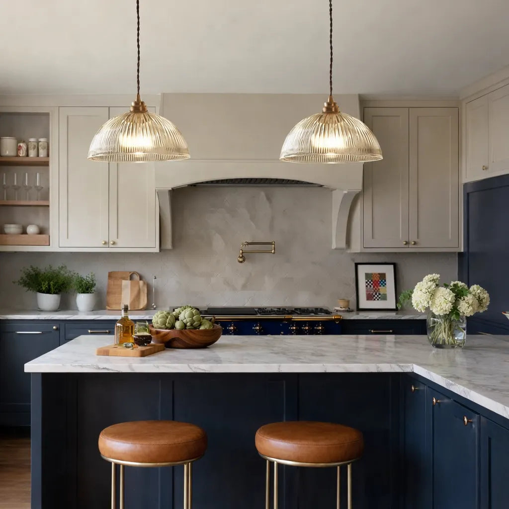 Rivelle Ribbed Glass Dome Pendant Light