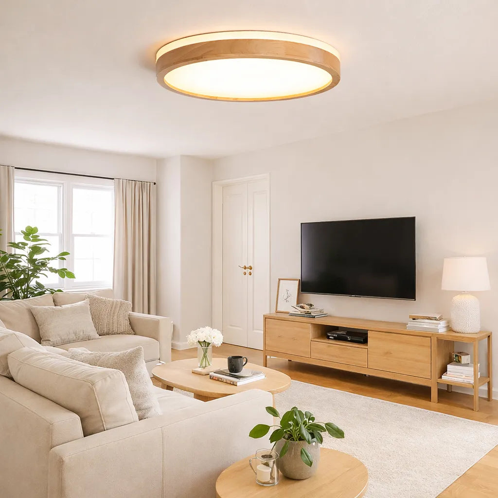 Valen Dimmable LED Flush Mount Ceiling Light with Wood Frame